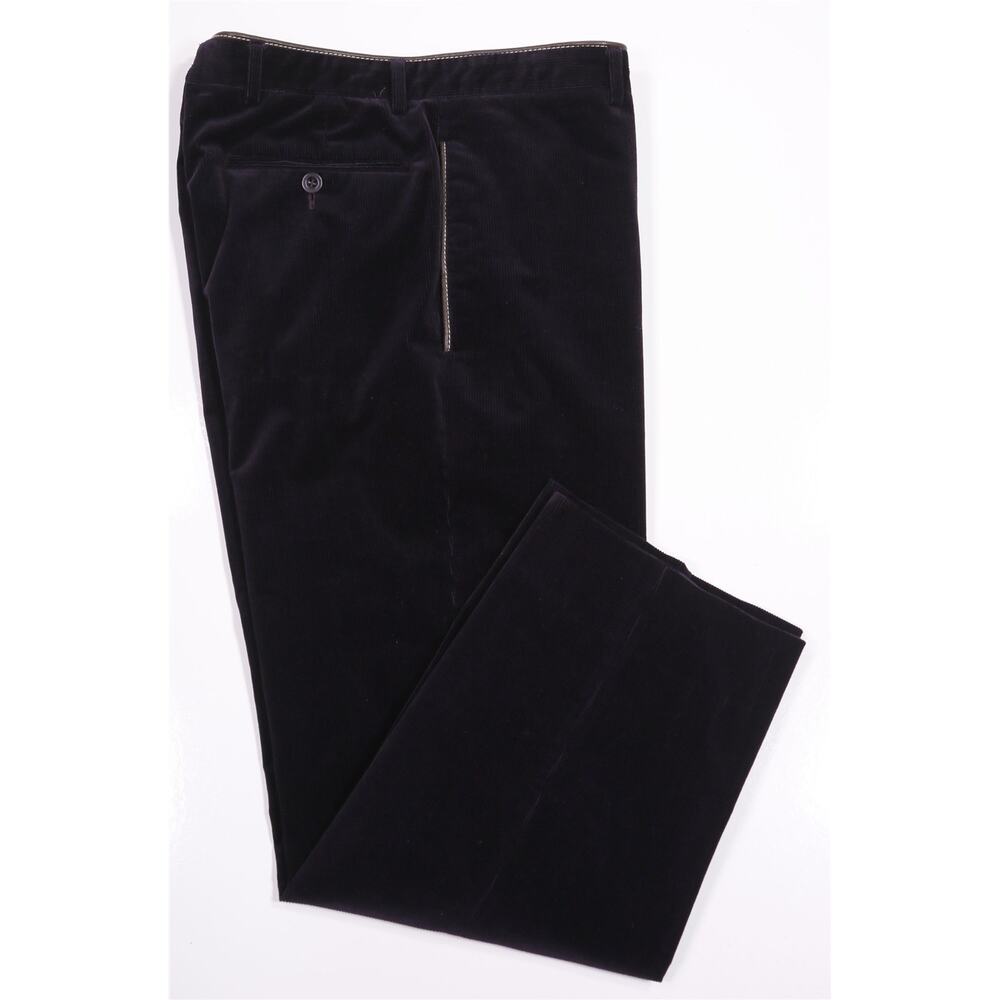 Hermes Paris Mens Dark Purple Cotton Corduroy Leather Trim Pants 30x26